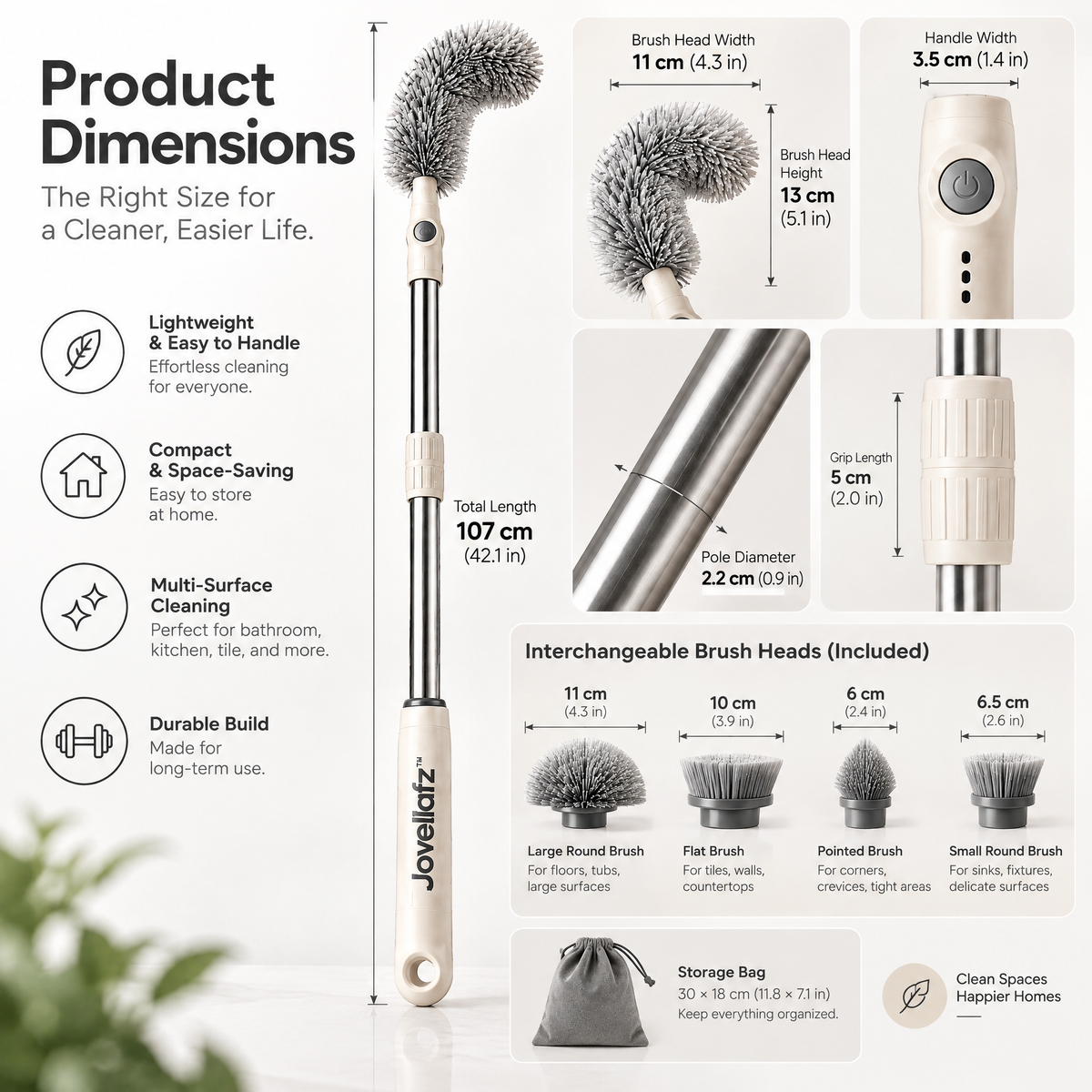 Jovellafz™ Cordless Electric Spin Scrubber with Extendable Handle product image 3