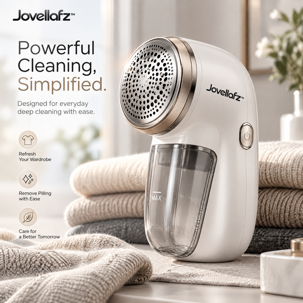 Jovellafz™ Electric Fabric Shaver & Lint Remover | Rechargeable Clothes Fuzz Trimmer with Stainless Steel Mesh for Sweaters, Sofas, Blankets & Fabrics - product image 1
