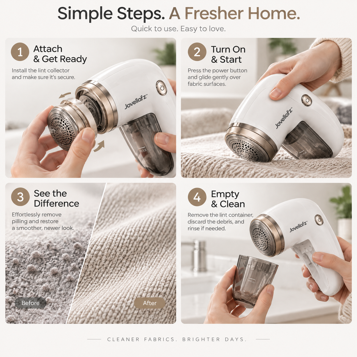 Jovellafz™ Electric Fabric Shaver & Lint Remover | Rechargeable Clothes Fuzz Trimmer with Stainless Steel Mesh for Sweaters, Sofas, Blankets & Fabrics - product image 3