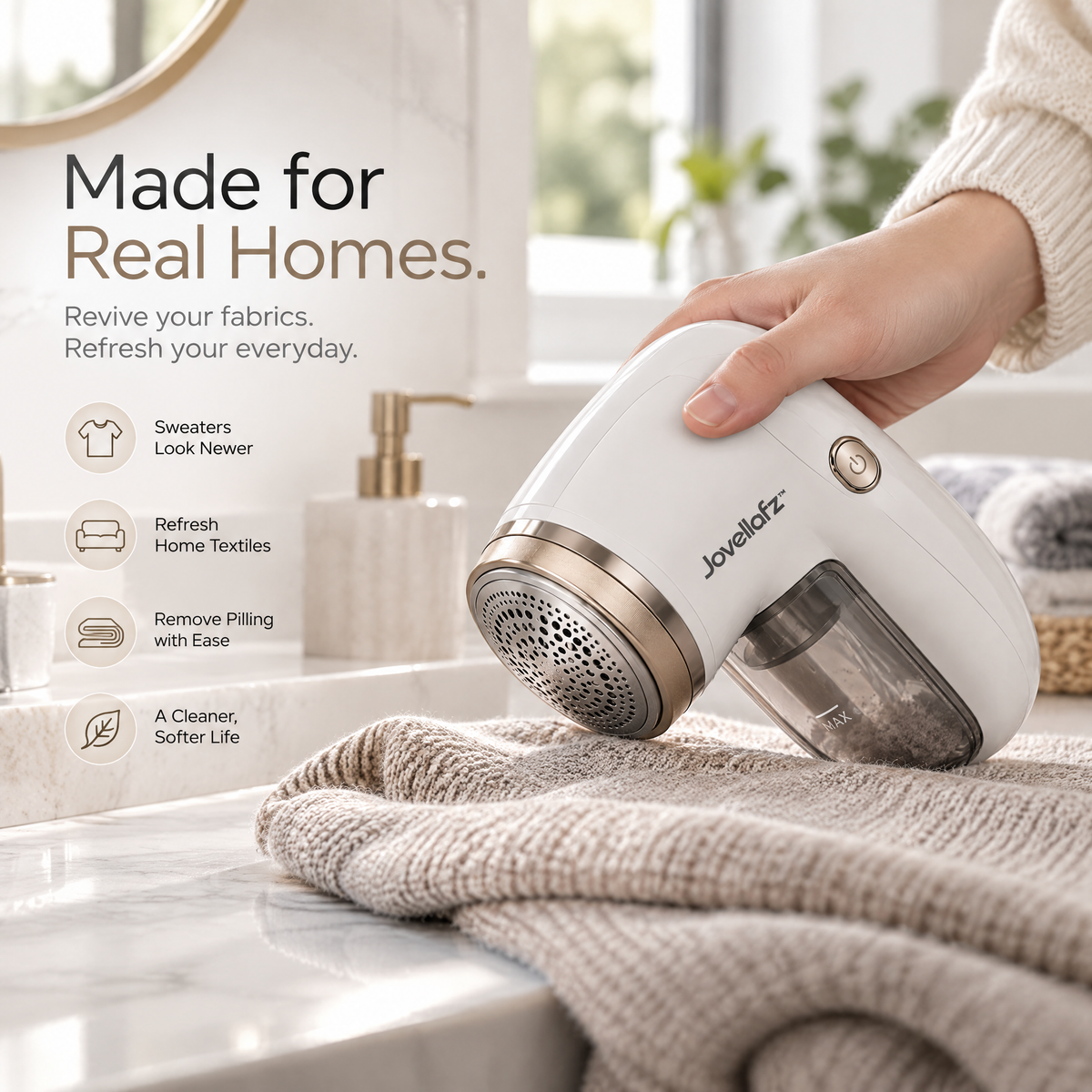 Jovellafz™ Electric Fabric Shaver & Lint Remover | Rechargeable Clothes Fuzz Trimmer with Stainless Steel Mesh for Sweaters, Sofas, Blankets & Fabrics - product image 4