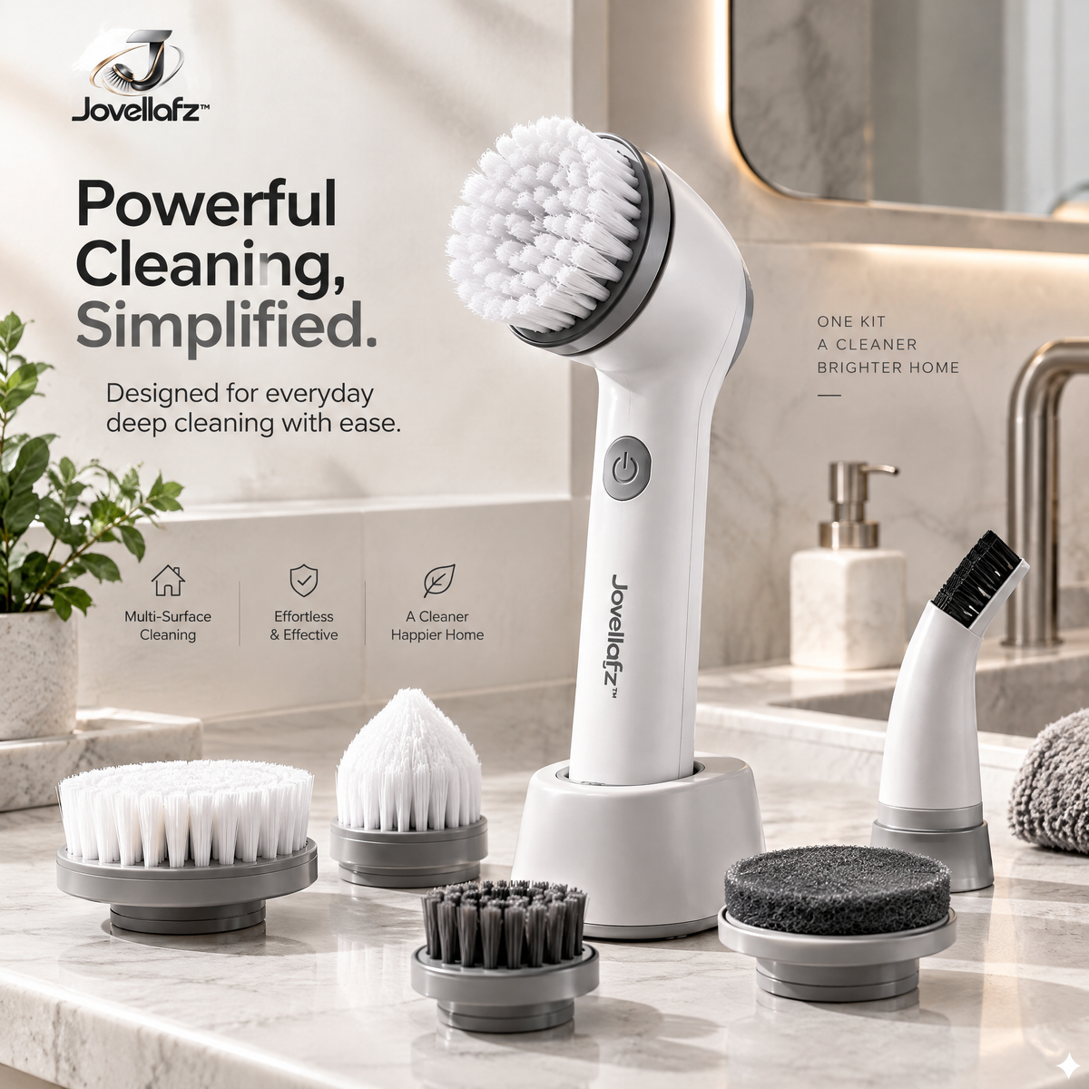 Jovellafz™ Electric Spin Cleaning Brush | Rechargeable Cordless Scrubber with Multiple Brush Heads, 2-Speed Control & IPX7 Waterproof Design for Bathroom, Kitchen & Home Cleaning - product image 1