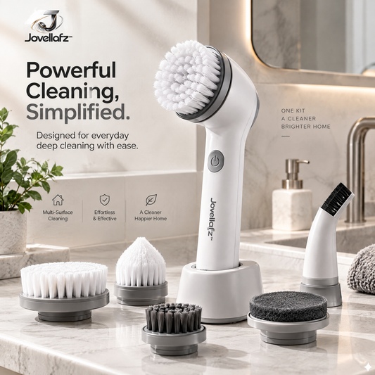 Jovellafz™ Electric Spin Cleaning Brush | Rechargeable Cordless Scrubber with Multiple Brush Heads, 2-Speed Control & IPX7 Waterproof Design for Bathroom, Kitchen & Home Cleaning - product image 1