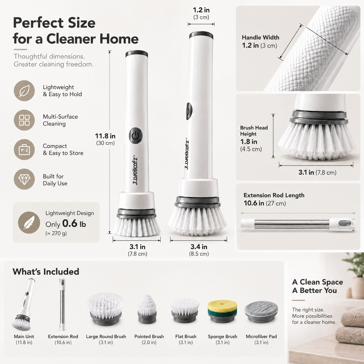 Jovellafz™ Electric Spin Cleaning Brush | Rechargeable Cordless Scrubber with Multiple Brush Heads, 2-Speed Control & IPX7 Waterproof Design for Bathroom, Kitchen & Home Cleaning - product image 4