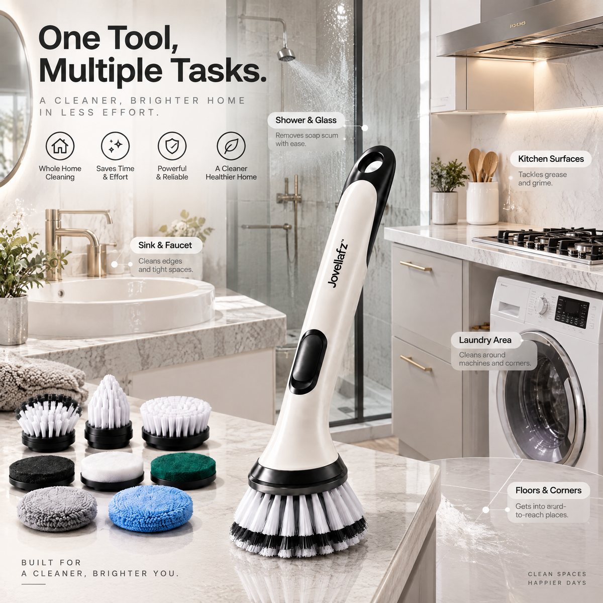 Jovellafz™ Cordless Electric Spin Cleaning Brush | Multi-Head Rechargeable Scrubber with Powerful Motor, IPX7 Waterproof Design & Long-Lasting Battery for Bathroom, Kitchen & Home Cleaning - product image 3