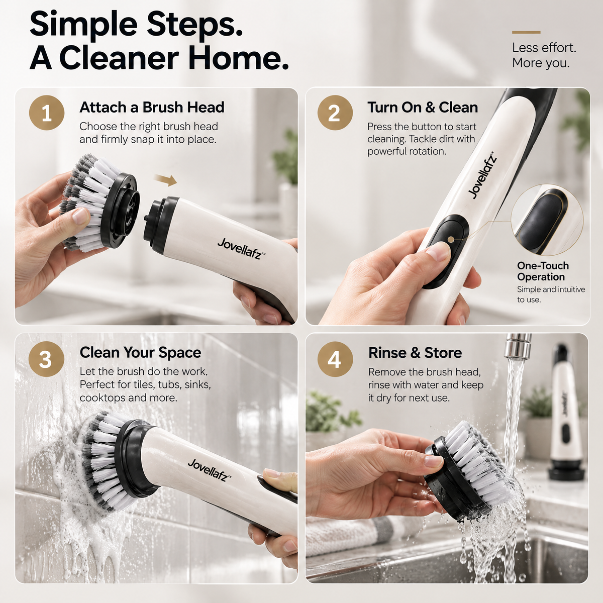Jovellafz™ Cordless Electric Spin Cleaning Brush | Multi-Head Rechargeable Scrubber with Powerful Motor, IPX7 Waterproof Design & Long-Lasting Battery for Bathroom, Kitchen & Home Cleaning - product image 5