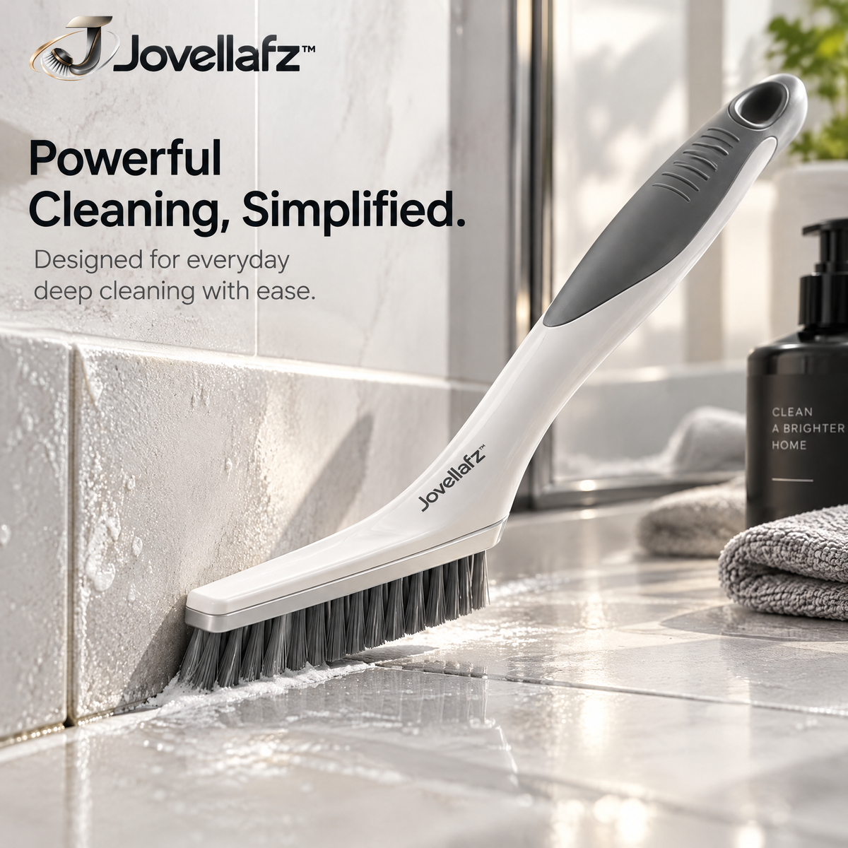 Jovellafz™ Heavy Duty Cleaning Brush | Long Handle Scrub Brush with Stiff Bristles, Non-Slip Grip & Multi-Surface Cleaning Design for Bathroom, Kitchen, Tile & Grout - product image 1