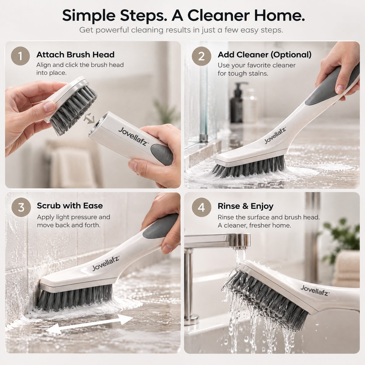Jovellafz™ Heavy Duty Cleaning Brush | Long Handle Scrub Brush with Stiff Bristles, Non-Slip Grip & Multi-Surface Cleaning Design for Bathroom, Kitchen, Tile & Grout - product image 3