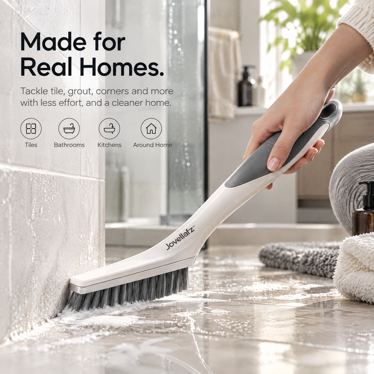 Jovellafz™ Heavy Duty Cleaning Brush | Long Handle Scrub Brush with Stiff Bristles, Non-Slip Grip & Multi-Surface Cleaning Design for Bathroom, Kitchen, Tile & Grout - product image 4