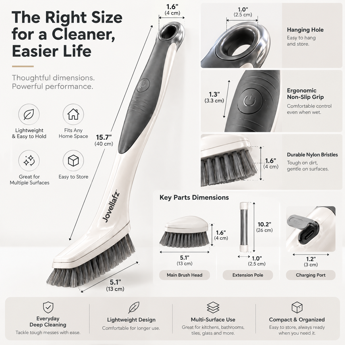 Jovellafz™ Heavy Duty Cleaning Brush | Long Handle Scrub Brush with Stiff Bristles, Non-Slip Grip & Multi-Surface Cleaning Design for Bathroom, Kitchen, Tile & Grout - product image 5