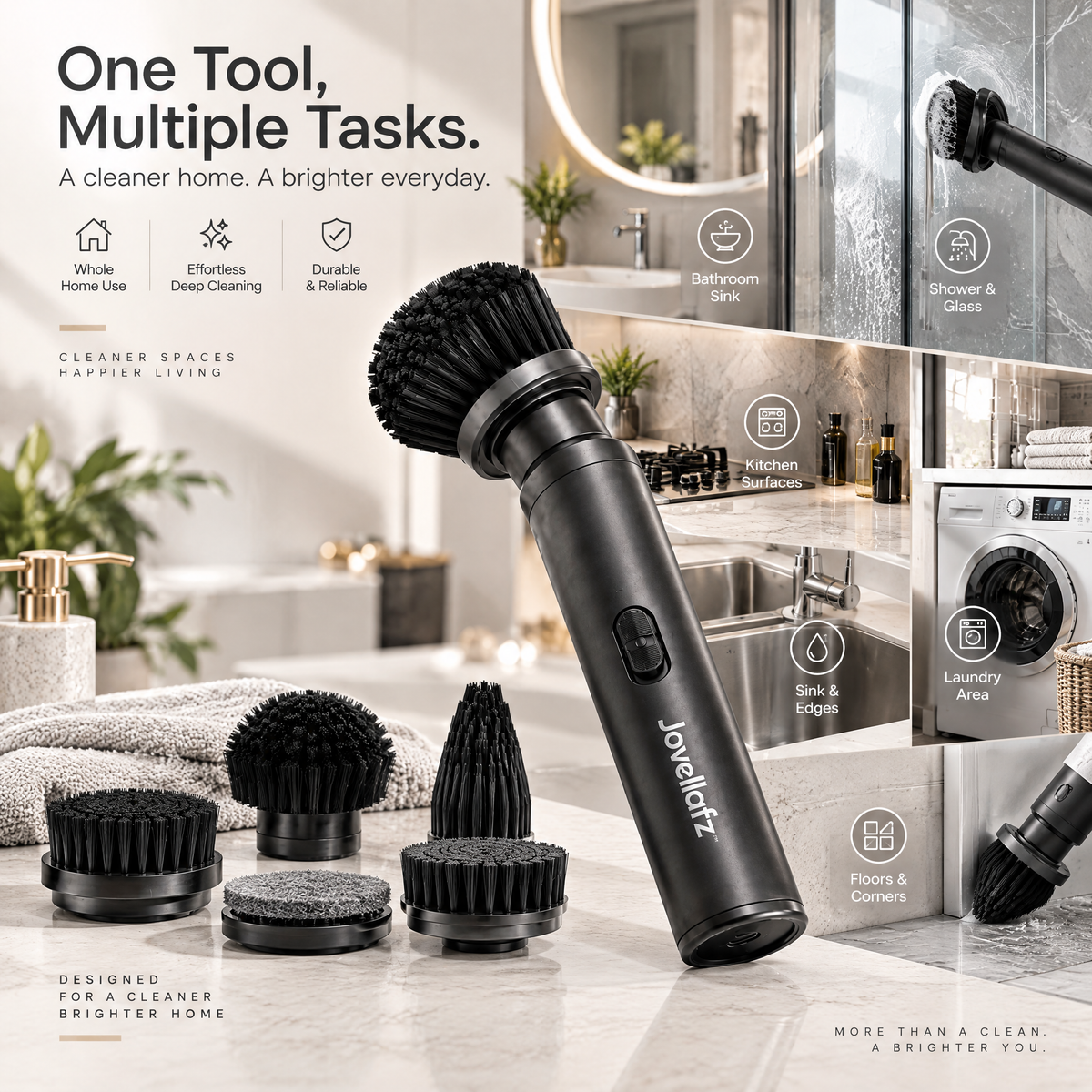 Jovellafz™ Cordless Electric Cleaning Brush | Multi-Surface Spin Scrubber with Powerful Motor, 5 Interchangeable Brush Heads, IPX7 Waterproof Design & Rechargeable Battery for Bathroom, Kitchen and Car Cleaning - product image 5
