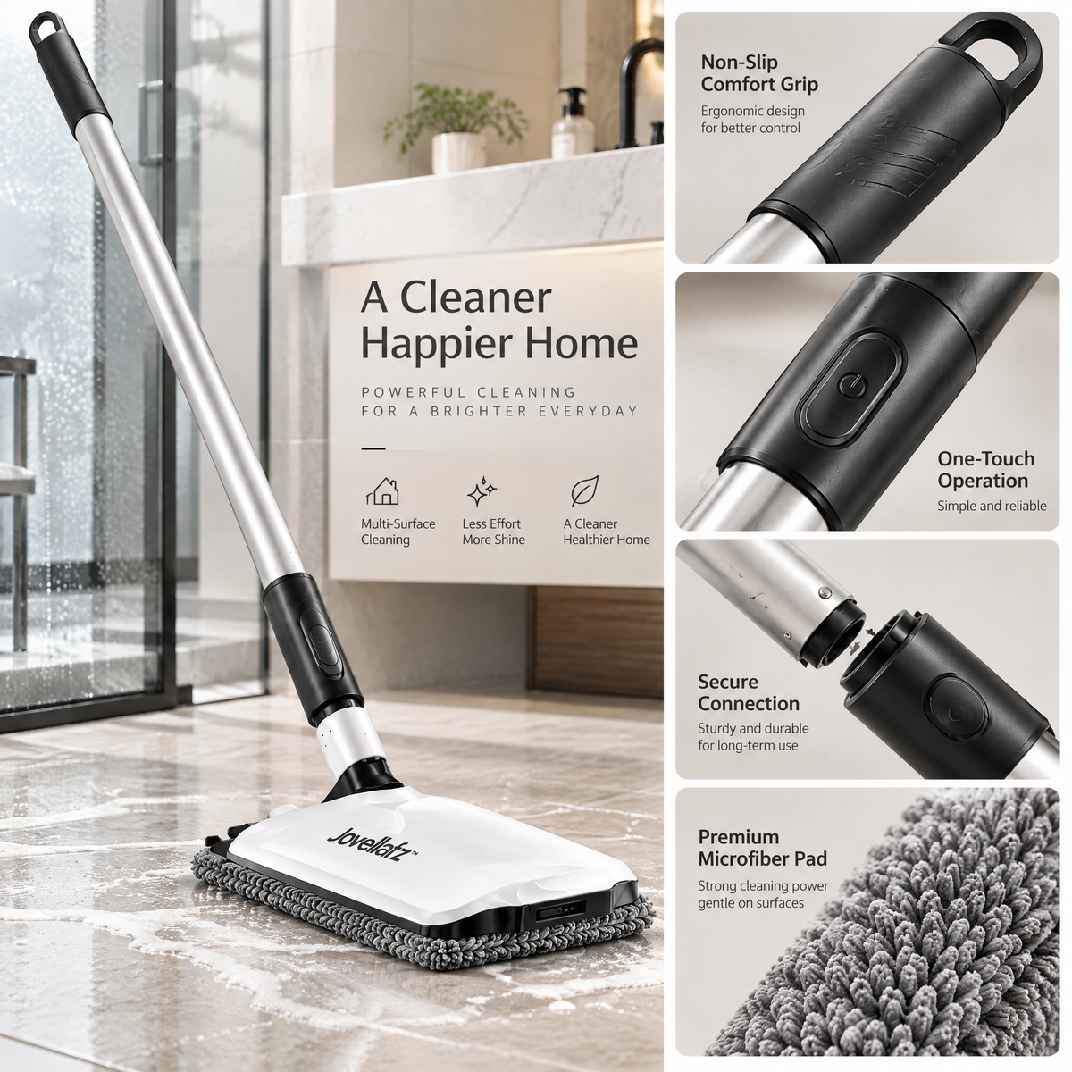 Jovellafz™ Spray Mop with Washable Microfiber Pad | Flat Floor Cleaner with 360° Rotation, Wet Mop System for Hardwood, Tile, Laminate & Bathroom Floors - product image 3