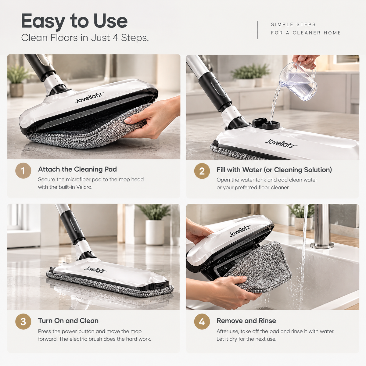 Jovellafz™ Spray Mop with Washable Microfiber Pad | Flat Floor Cleaner with 360° Rotation, Wet Mop System for Hardwood, Tile, Laminate & Bathroom Floors - product image 5