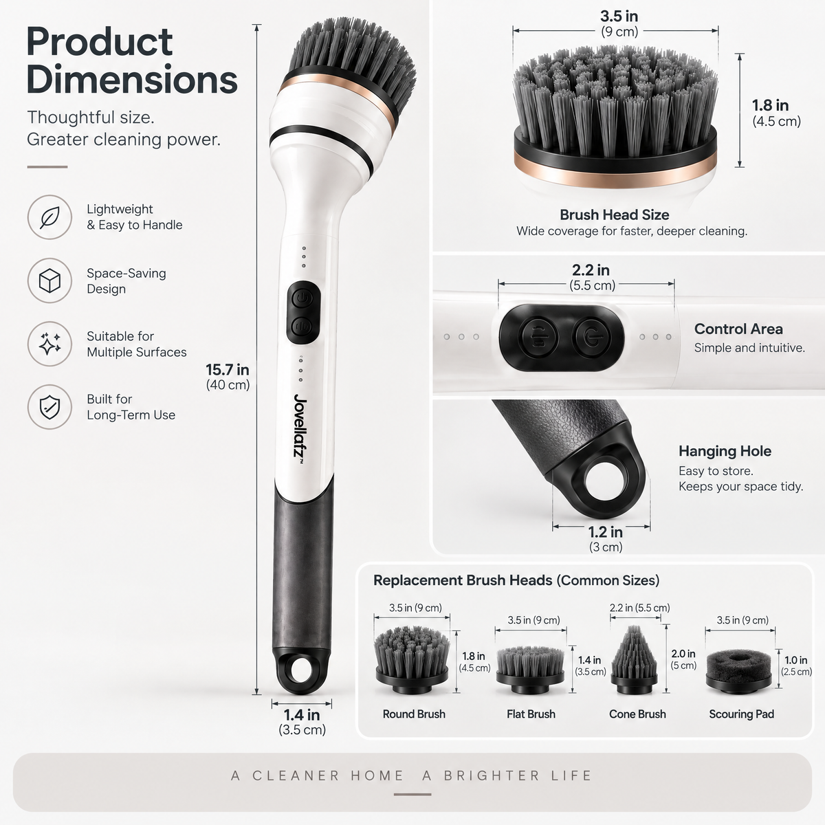 Jovellafz™ Cordless Electric Spin Scrubber | Multi-Surface Cleaning Brush with Powerful Motor, Interchangeable Brush Heads, IPX7 Waterproof Design & Long-Lasting Battery for Bathroom, Kitchen and Home Cleaning - product image 4