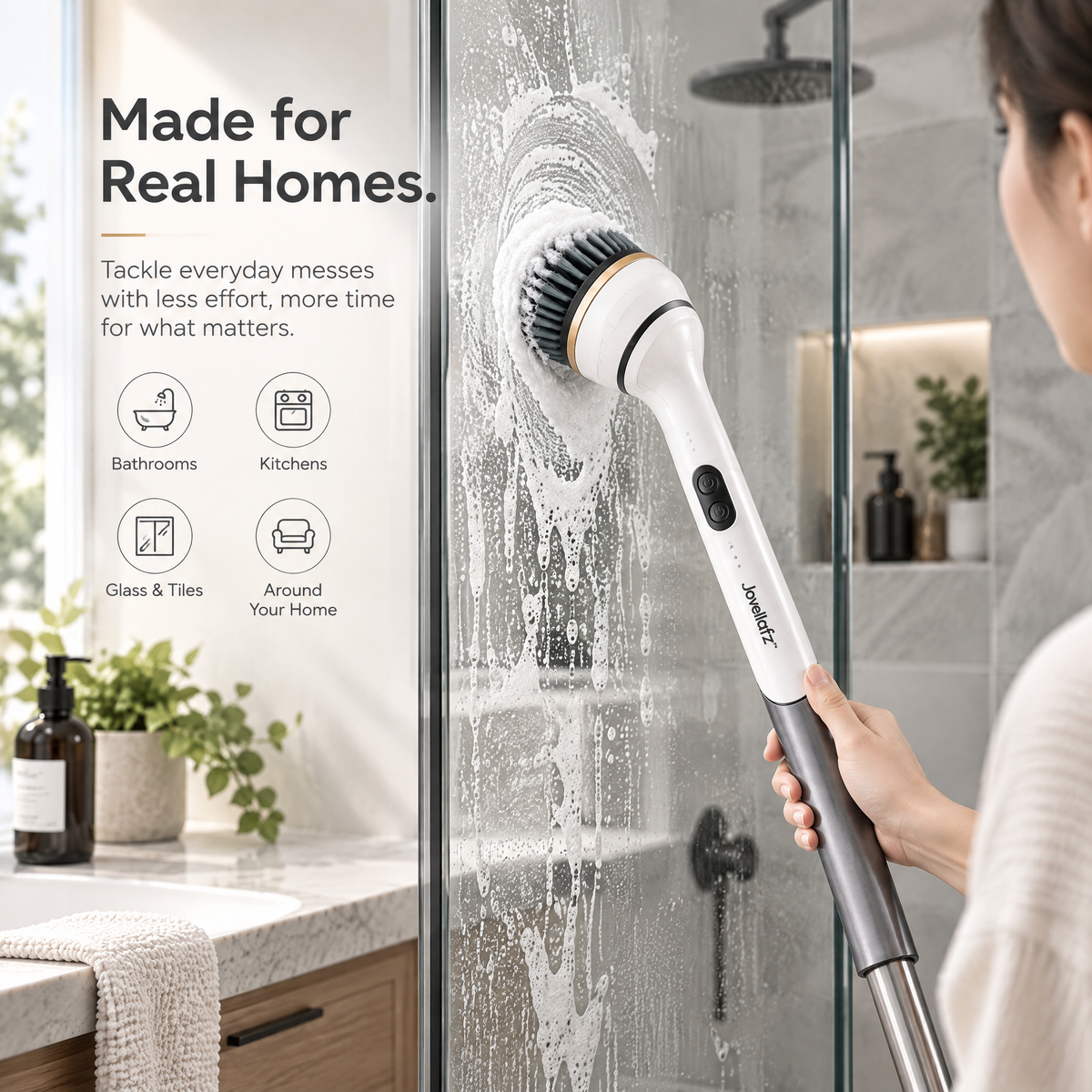Jovellafz™ Cordless Electric Spin Scrubber | Multi-Surface Cleaning Brush with Powerful Motor, Interchangeable Brush Heads, IPX7 Waterproof Design & Long-Lasting Battery for Bathroom, Kitchen and Home Cleaning - product image 5